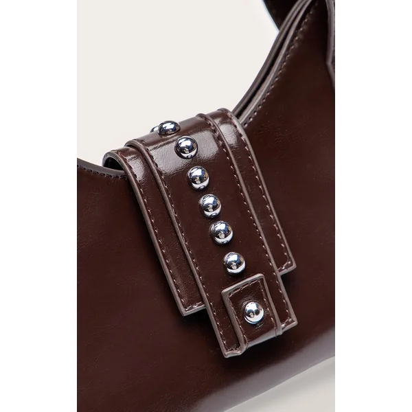 Prune Chocolat Sac À Bandoulière Dôme Clouté En Synthétiquecuir Froissé