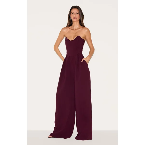 Prune Combinaison Pantalon Large Ajustée PLT Label Avec Détail Bustier Corset