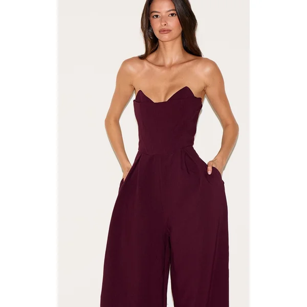 Prune Combinaison Pantalon Large Ajustée PLT Label Avec Détail Bustier Corset