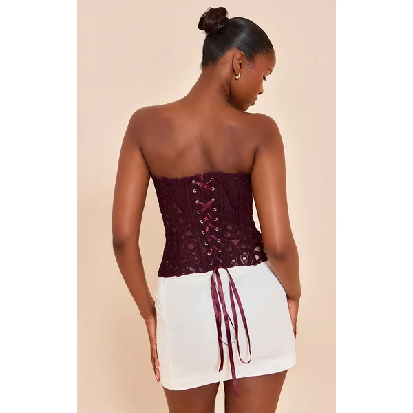 Prune Foncé Corset En Dentelle Florale Transparente Texturée