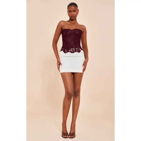 Prune Foncé Corset En Dentelle Florale Transparente Texturée
