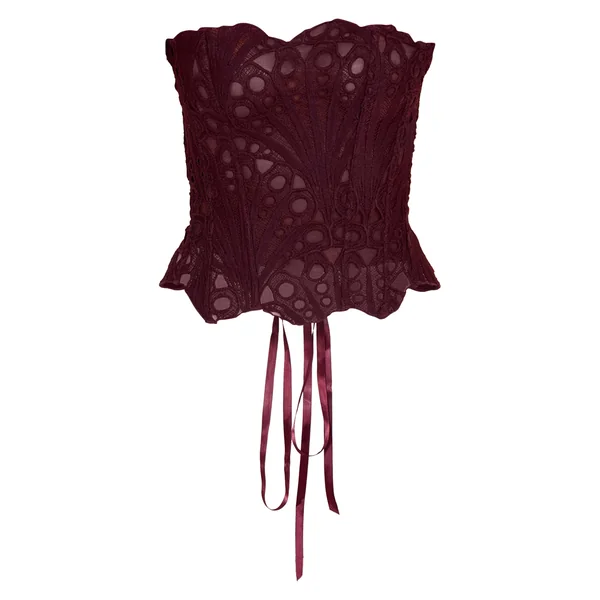 Prune Foncé Corset En Dentelle Florale Transparente Texturée