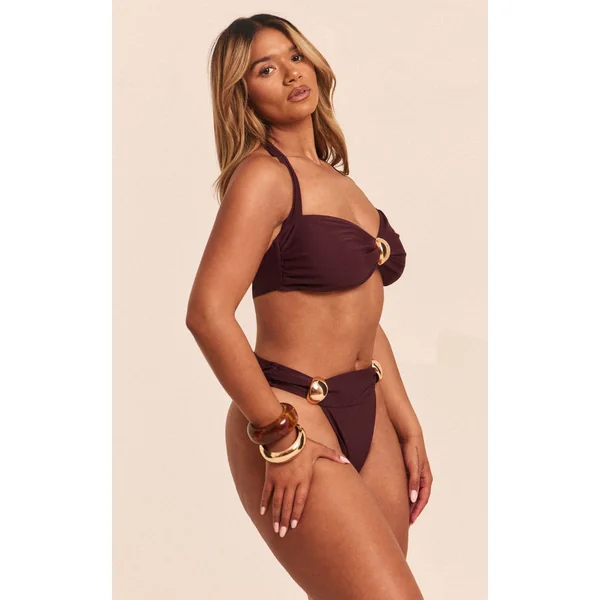 Prune Haut De Bikini Échancré Avec Tour De Cou Et Finitions Dorées