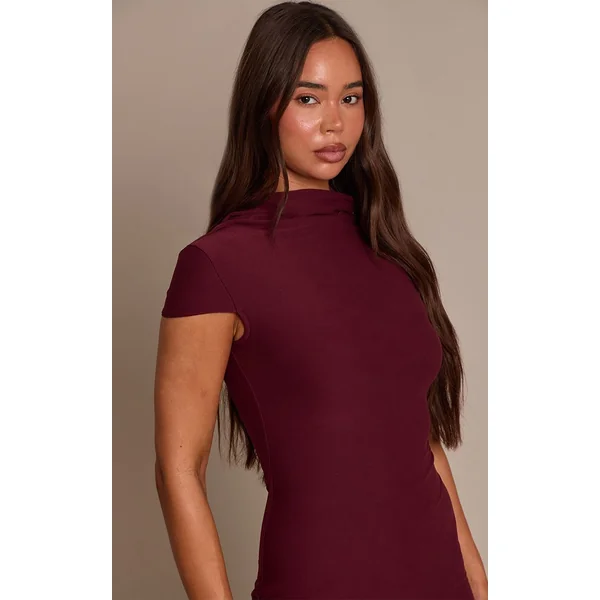 Prune Robe Moulante Col Montant Drapé Toucher Doux