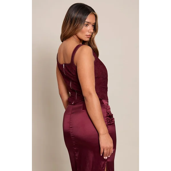 Prune Top Corset Long À Encolure Carrée En Dentelle Shape