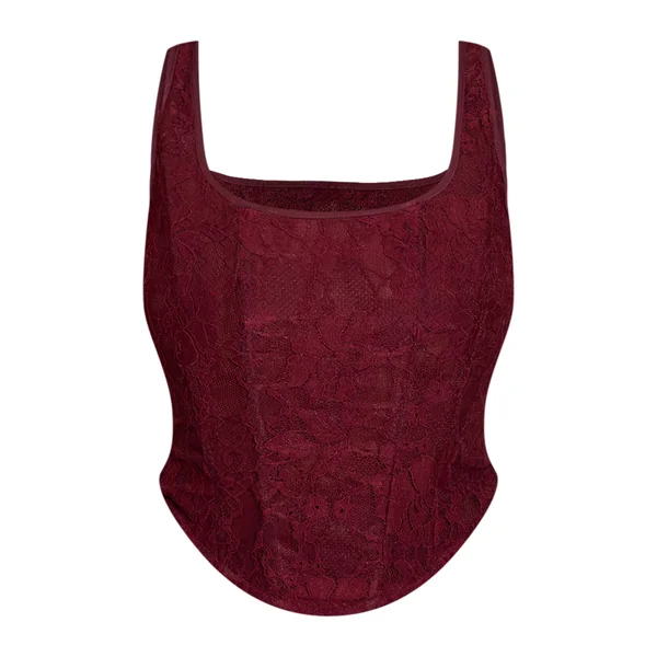 Prune Top Corset Long À Encolure Carrée En Dentelle Shape