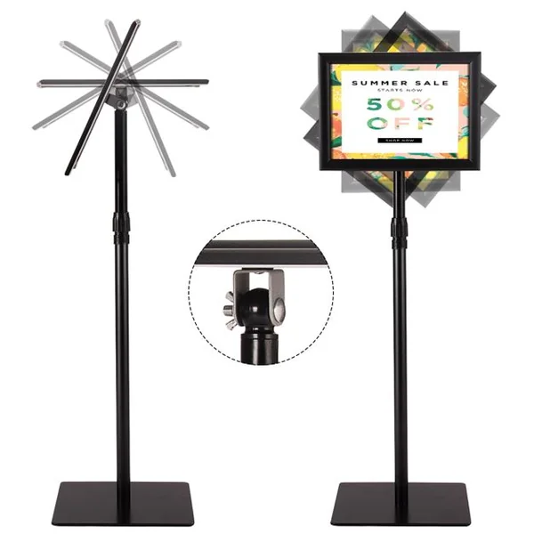 Présentoir d'Affichage Menu A4 avec Pied Panneau d'Affichage Hauteur Réglable Acier Inoxydable Base dia.28 cm Argent/Noir