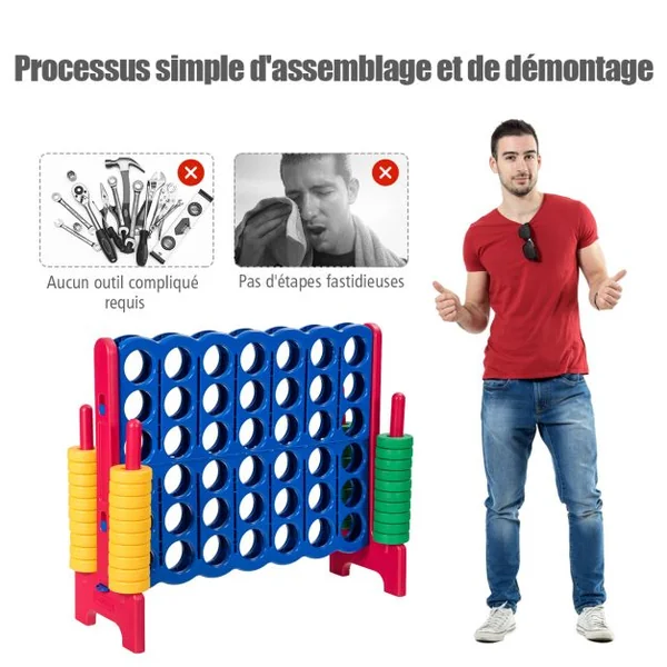 Puissance 4 Géant pour Enfants et Adultes avec 42 Jetons Circulaires Majorité en couleur Bleu/Rouge/Vert