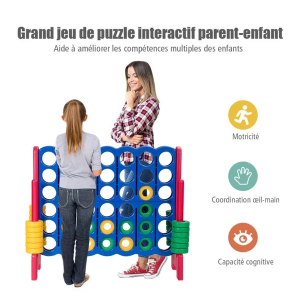 Puissance 4 Géant pour Enfants et Adultes avec 42 Jetons Circulaires Majorité en couleur Bleu/Rouge/Vert