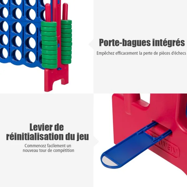 Puissance 4 Géant pour Enfants et Adultes avec 42 Jetons Circulaires Majorité en couleur Bleu/Rouge/Vert