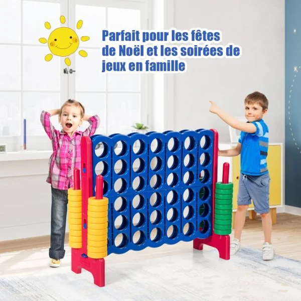 Puissance 4 Géant pour Enfants et Adultes avec 42 Jetons Circulaires Majorité en couleur Bleu/Rouge/Vert