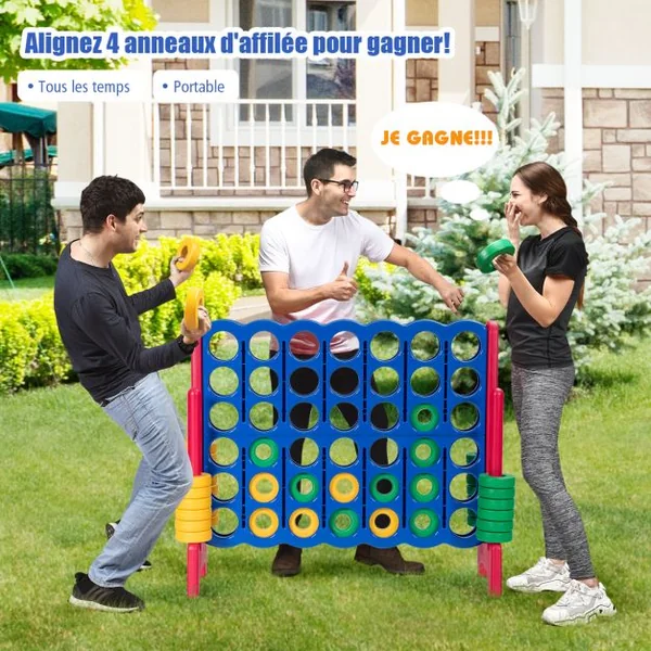 Puissance 4 Géant pour Enfants et Adultes avec 42 Jetons Circulaires Majorité en couleur Bleu/Rouge/Vert