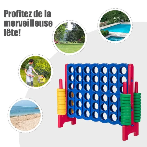Puissance 4 Géant pour Enfants et Adultes avec 42 Jetons Circulaires Majorité en couleur Bleu/Rouge/Vert