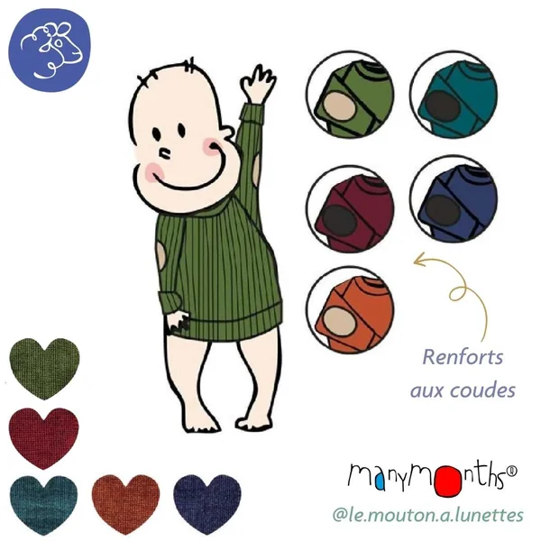 Pullover mérinos ManyMonths avec renforts aux coudes – Coloris 2025/26