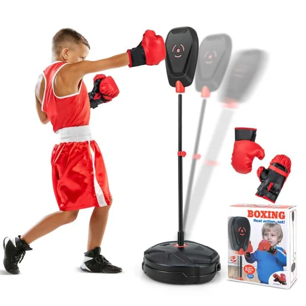 Punching Ball Enfants sur Pied Réglable en Hauteur 95-126 cm Sac de Frappe Boxe avec Gants et Base Remplissable Rebond Rapide pour 5 Ans+