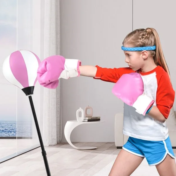 Punching Ball sur Pied pour Enfant pour Enfants gés de 5 Ans Réglable en Hauteur 81-125CM Rose