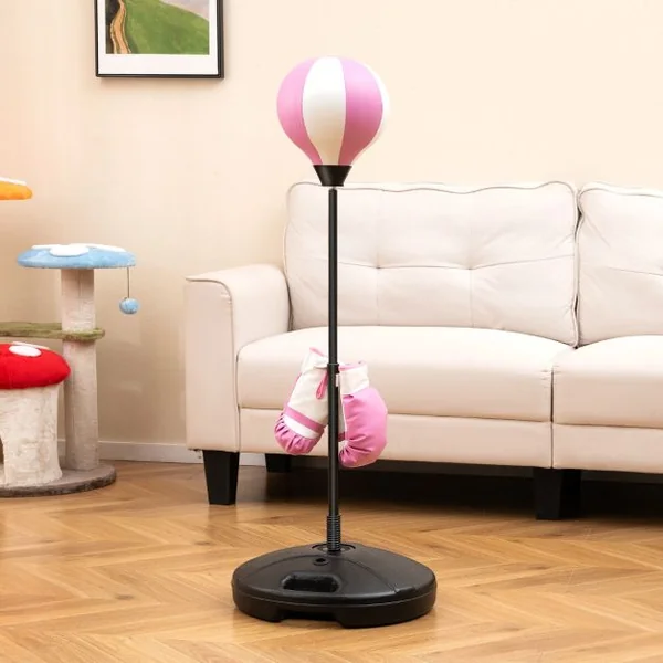 Punching Ball sur Pied pour Enfant pour Enfants gés de 5 Ans Réglable en Hauteur 81-125CM Rose