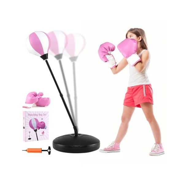 Punching Ball sur Pied pour Enfant pour Enfants gés de 5 Ans Réglable en Hauteur 81-125CM Rose