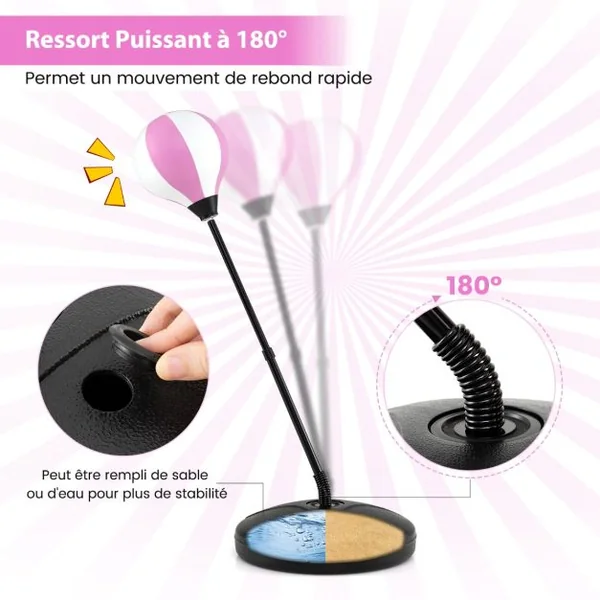 Punching Ball sur Pied pour Enfant pour Enfants gés de 5 Ans Réglable en Hauteur 81-125CM Rose