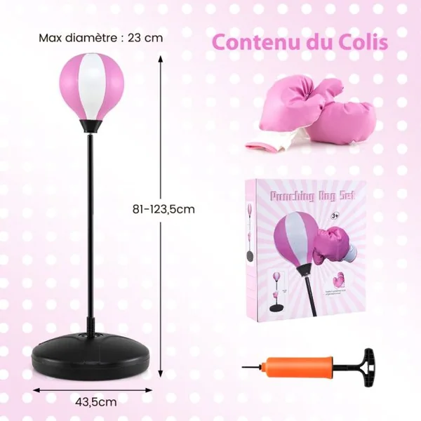 Punching Ball sur Pied pour Enfant pour Enfants gés de 5 Ans Réglable en Hauteur 81-125CM Rose