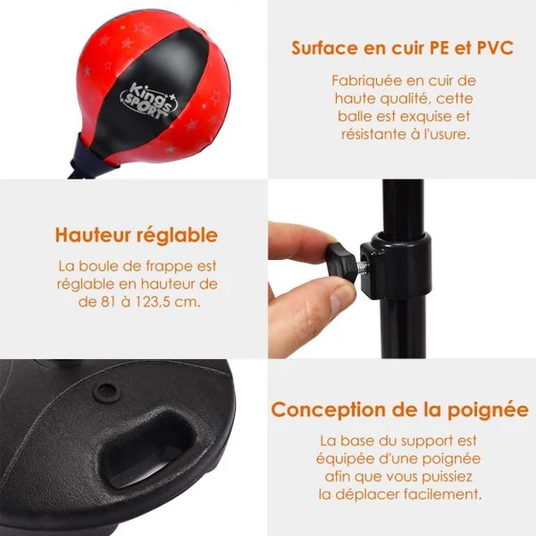 Punching Ball sur Pied pour Enfant pour Enfants gés de 5 Ans Réglable en Hauteur 81-125CM