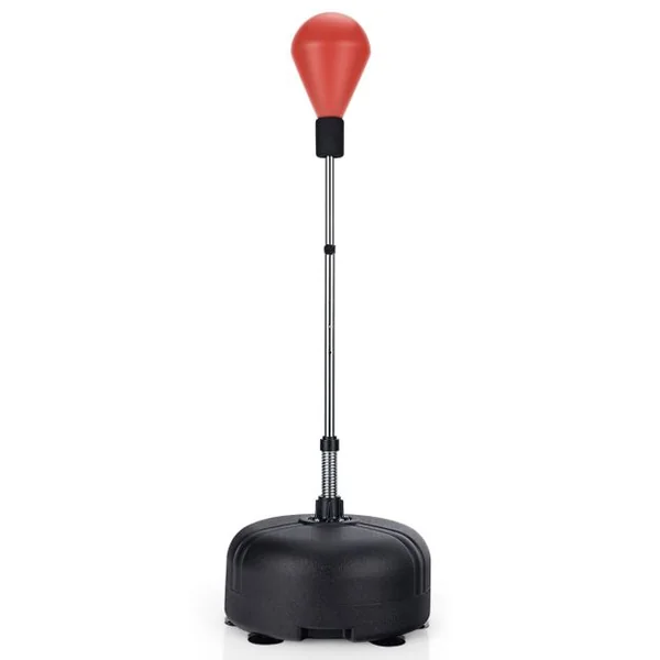 Punching Ball sur Pied Réglable en Hauteur 140-158 cm avec Gants Base Lesté avec Ventouses pour Enfants/Adultes Noir/Rouge
