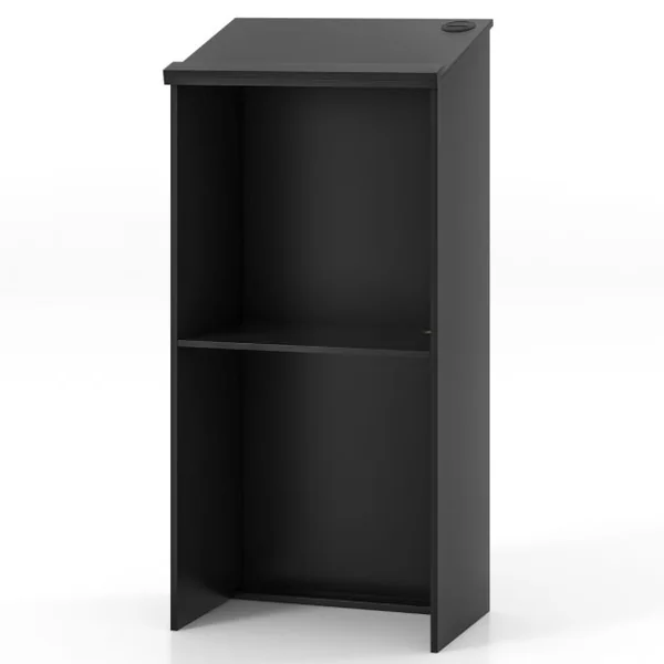Pupitre pour Podium Support D'hôtesse de 116,5 Cm avec Étagère de Rangement et Trous pour Câbles Pupitre en Bois pour Église Bureau Restaurant Noir
