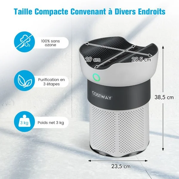 Purificateur d'Air Jusqu'à 120m² 16W H13 True HEPA 99,99 % CADR 200m³/h Mode Veille Minuteur 4 Vitesses Écran Tactile