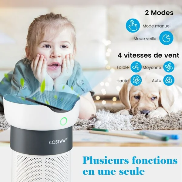Purificateur d'Air Jusqu'à 120m² 16W H13 True HEPA 99,99 % CADR 200m³/h Mode Veille Minuteur 4 Vitesses Écran Tactile