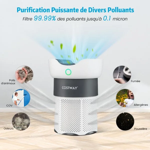 Purificateur d'Air Jusqu'à 120m² 16W H13 True HEPA 99,99 % CADR 200m³/h Mode Veille Minuteur 4 Vitesses Écran Tactile