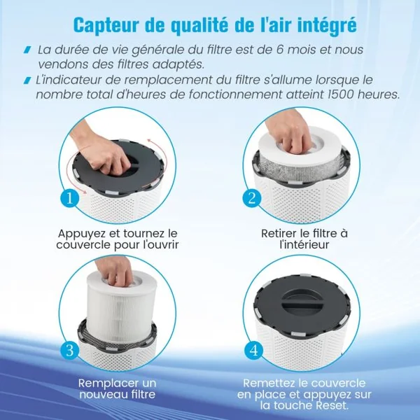 Purificateur d'Air Jusqu'à 120m² 16W H13 True HEPA 99,99 % CADR 200m³/h Mode Veille Minuteur 4 Vitesses Écran Tactile
