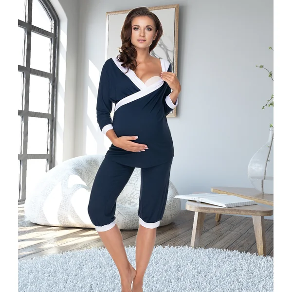 Pyjama court de grossesse et d'allaitement - Gris/Marine - Reste 1 S/M