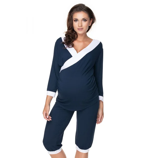 Pyjama court de grossesse et d'allaitement - Gris/Marine - Reste 1 S/M