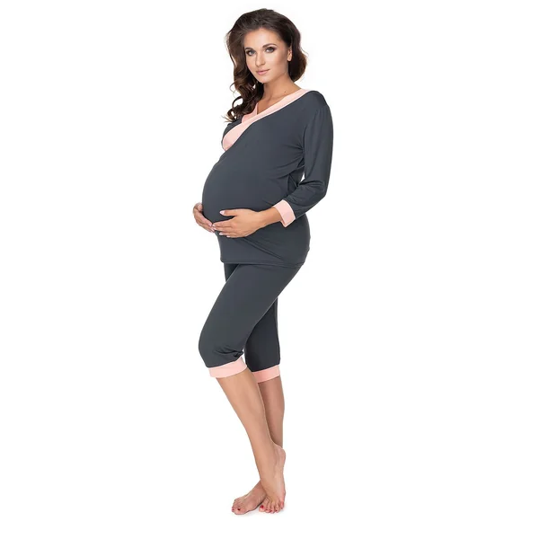 Pyjama court de grossesse et d'allaitement - Gris/Marine - Reste 1 S/M