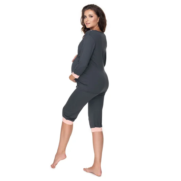 Pyjama court de grossesse et d'allaitement - Gris/Marine - Reste 1 S/M