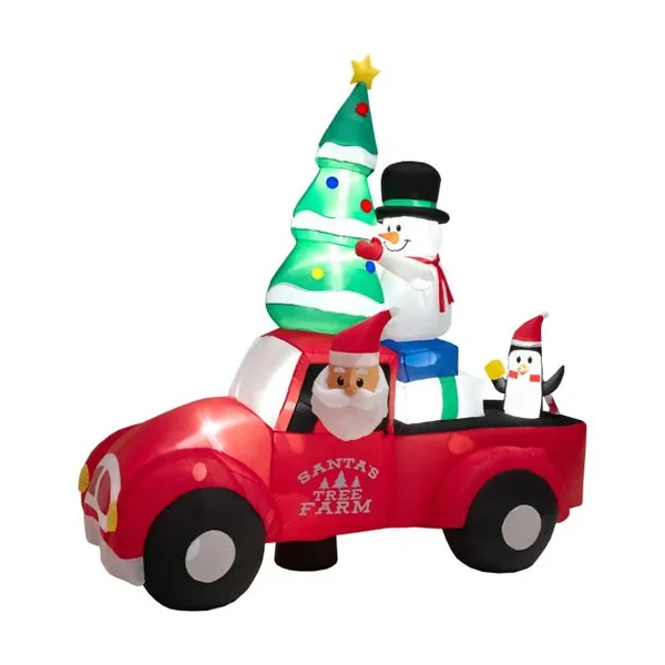 Père Noël Gonflable de 240 cm de Large Conduisant une Voiture avec LEDS et Gonfleur Décoration Gonflable de Cour avec Bonhomme de Neige et Pingouin Extérieure Intérieure