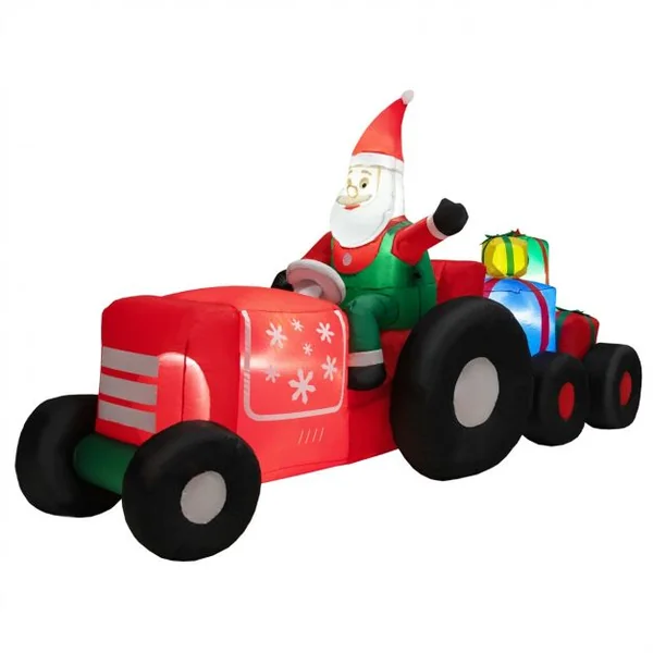 Père Noël Gonflable Décoratif 270 CM de Long avec Tracteur et Cadeaux Décoration de Noël avec Lumières LED Gonfleur