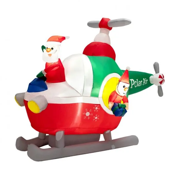 Père Noël Gonflable Décoratif Hélicoptère Décoration de Noël Longeur 180 cm avec 3 Lumières LED