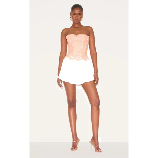 Pêche Corset En Dentelle Florale Transparente Texturée