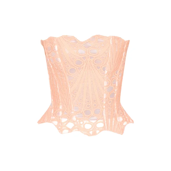 Pêche Corset En Dentelle Florale Transparente Texturée