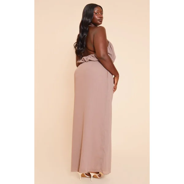 Pêche Robe Longue Grande Taille En Mousseline Col Licou