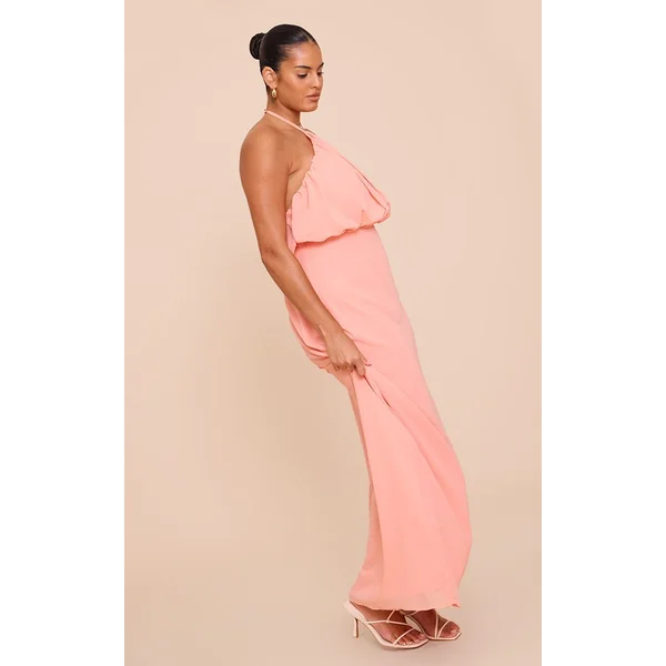 Pêche Robe Longue Grande Taille En Mousseline Col Licou