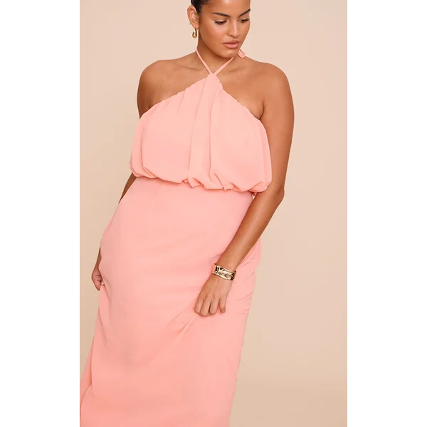 Pêche Robe Longue Grande Taille En Mousseline Col Licou