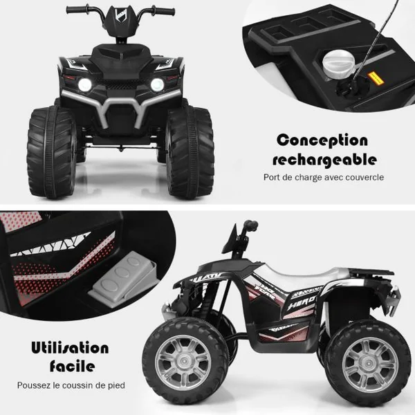 Quad Électrique 12V pour Enfants 3-7 Ans avec Lumière Musiques et Histoires 104x67x74cm pour Différents Terrains 7 Couleurs au Choix