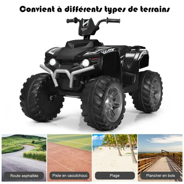 Quad Électrique 12V pour Enfants 3-7 Ans avec Lumière Musiques et Histoires 104x67x74cm pour Différents Terrains 7 Couleurs au Choix