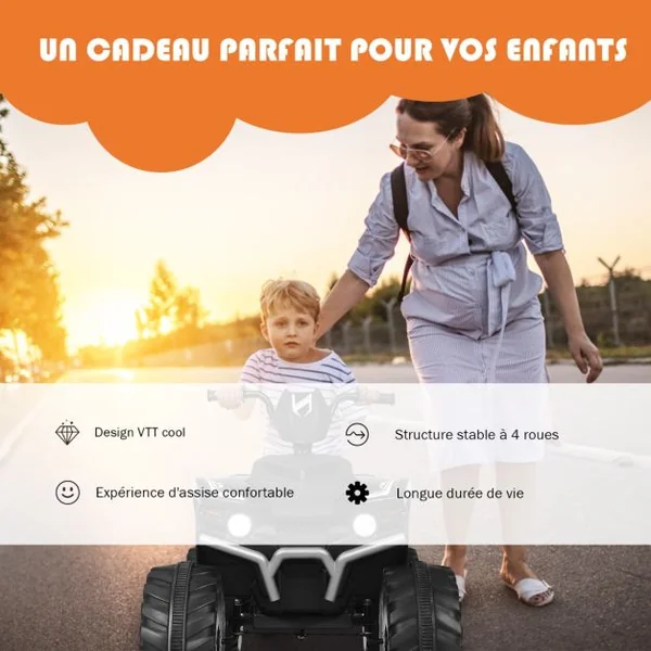 Quad Électrique 12V pour Enfants 3-7 Ans avec Lumière Musiques et Histoires 104x67x74cm pour Différents Terrains 7 Couleurs au Choix