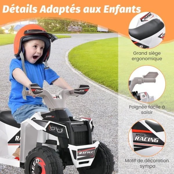 Quad Électrique 6 V 4 Roues Motrices Contrôle de Direction Bleu