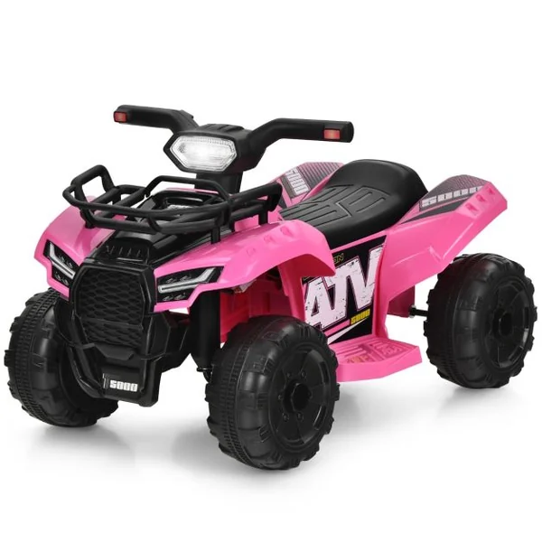 Quad Électrique Enfants avec 4 Roues Antidérapantes Musique Klaxon Lumière LED Guidon Lisse Boîte de Rangement Noir/Rose/Rouge/Vert