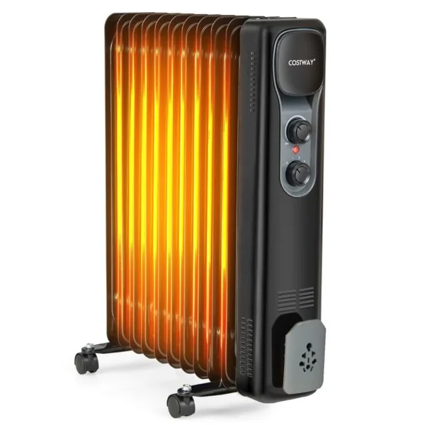 Radiateur Bain d'Huile Portable 2500W 3 Puissance 11 Éléments Thermostat Réglable Double Protection Économie d’Energie 25㎡