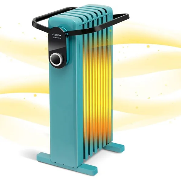 Radiateur à Huile Mobile 1500W 3 Chaleurs Réglable Racks de Serviettes Double Protection contre Surchauffe 7 Eléments Vert